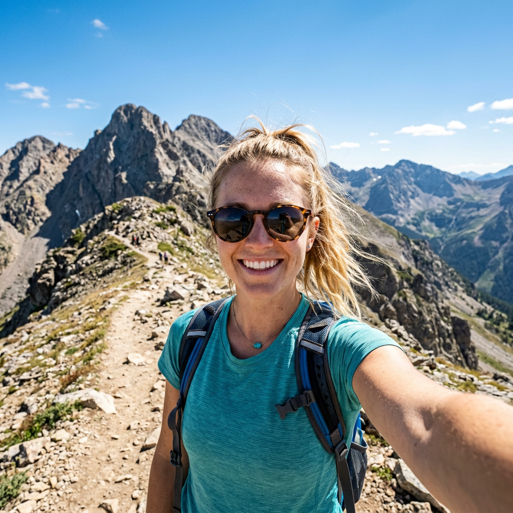 Generated mountain hike selfie